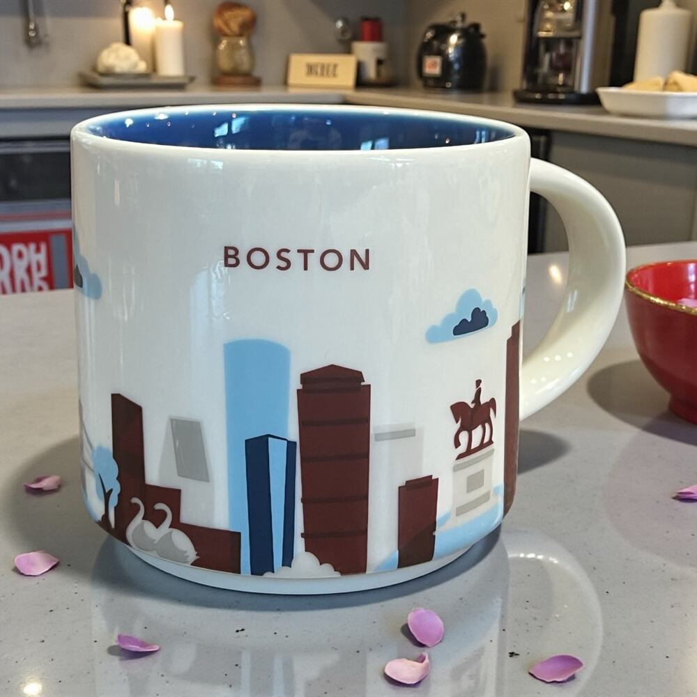 Starbucks Boston You Are Here Mug 14oz Navy Blue Harbor Skyline EUC